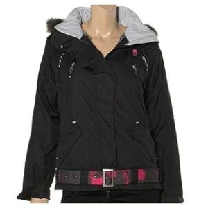 DC Snowboarding Pica-P Black Faux Fur Hooded Winter Coat Jacket Women's Small